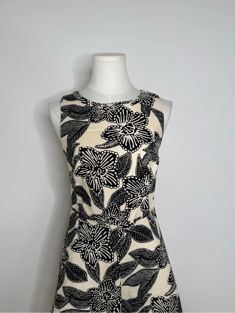 J. Crew Cream Dress with Black Floral Print